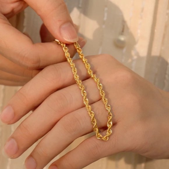 3/$35 18K Gold Plated Gold Twist Rope Chain Bracelet Stainless Steel Jewelry - Picture 5 of 6